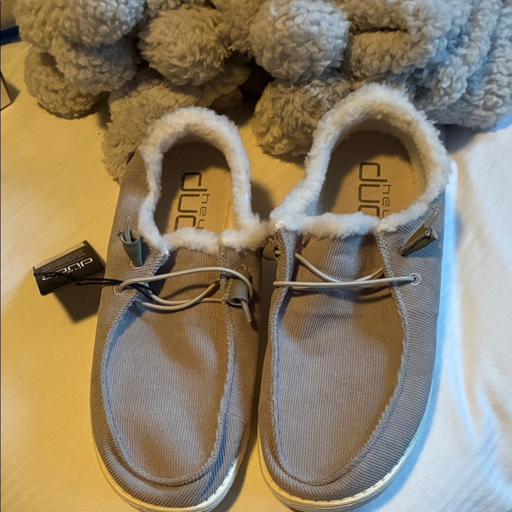 Hey Dude Slip-On Canvas Shoes with Sherpa Lining - Beige Taupe